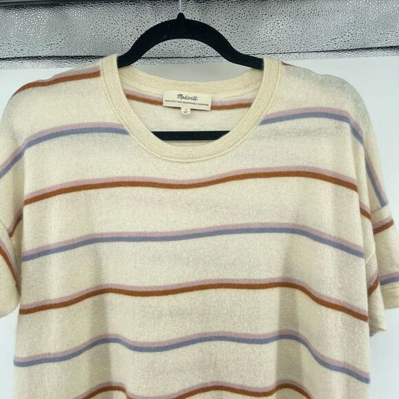 Madewell Heather Oatmeal Stripe Responsible Weightless Cashmere Sweater Tee MED - Picture 6 of 15